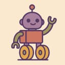 NuiBot, a smiling purple robot with wheels